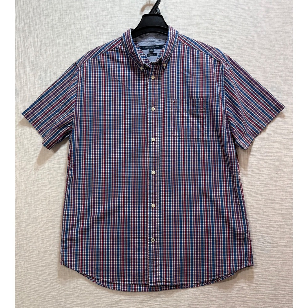 Tommy Hilfiger Mens Classic Fit Plaid Short Sleeve Button Down‎ Shirt XL